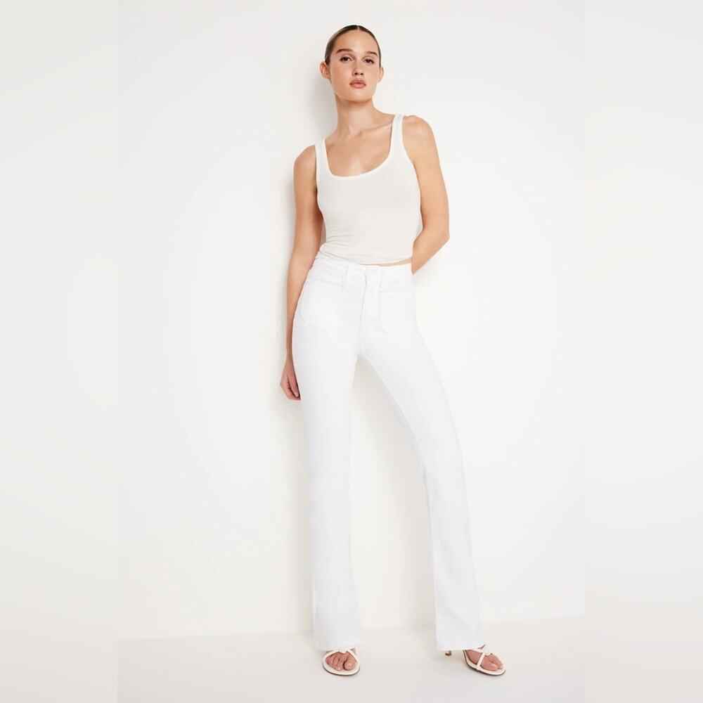 NWT Good American Good Classic High Rise Slim Bootcut White Jeans Size 15